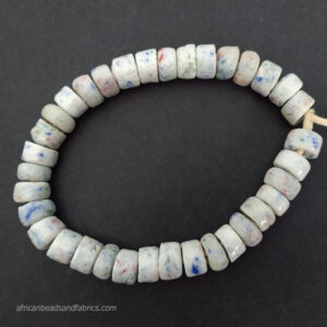 African Recycled Glass Beads Speckled White Tubes strand African Recycled Glass Beads Speckled White Tubes strand