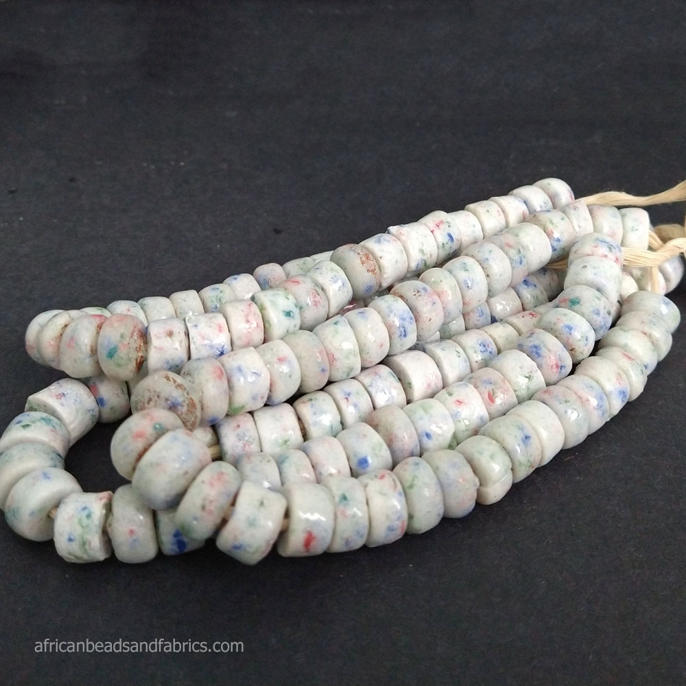 African Recycled Glass Beads Speckled White Tubes African Recycled Glass Beads Speckled White Tubes