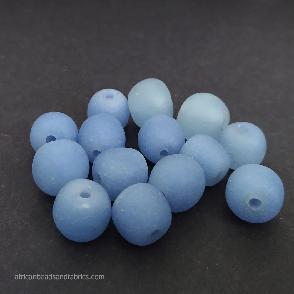 Blue African Glass Beads Round Handmade 15 to 17mm