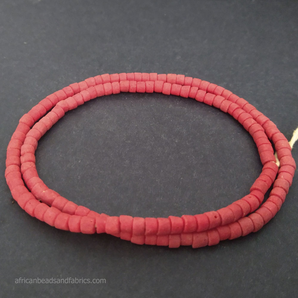 Red African Tube Beads Ghana Krobo Recycled Glass 4 to 6mm