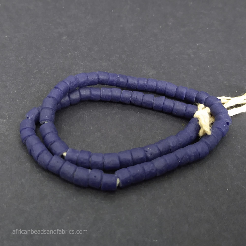 Small African beads Krobo Recycled Glass Spacers 5 to 6mm cobalt blue