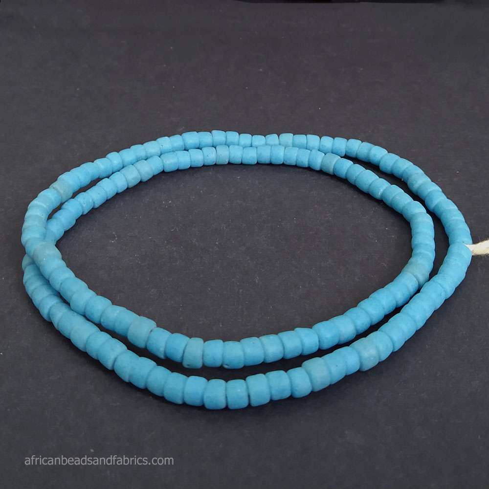 Small African beads Krobo Recycled Glass Spacers 5 to 6mm light blue