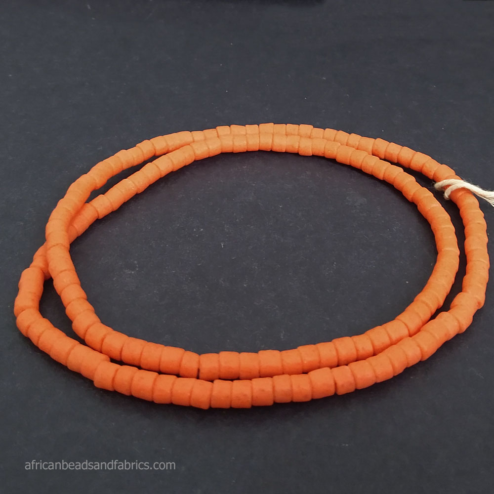 Small African beads Krobo Recycled Glass Spacers 5 to 6mm orange