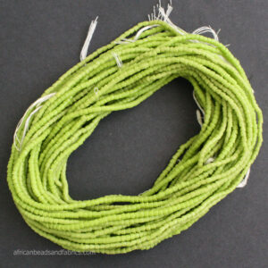 African waist seed Beads Ghana Krobo Recyled Glass handmade 3mm lime green