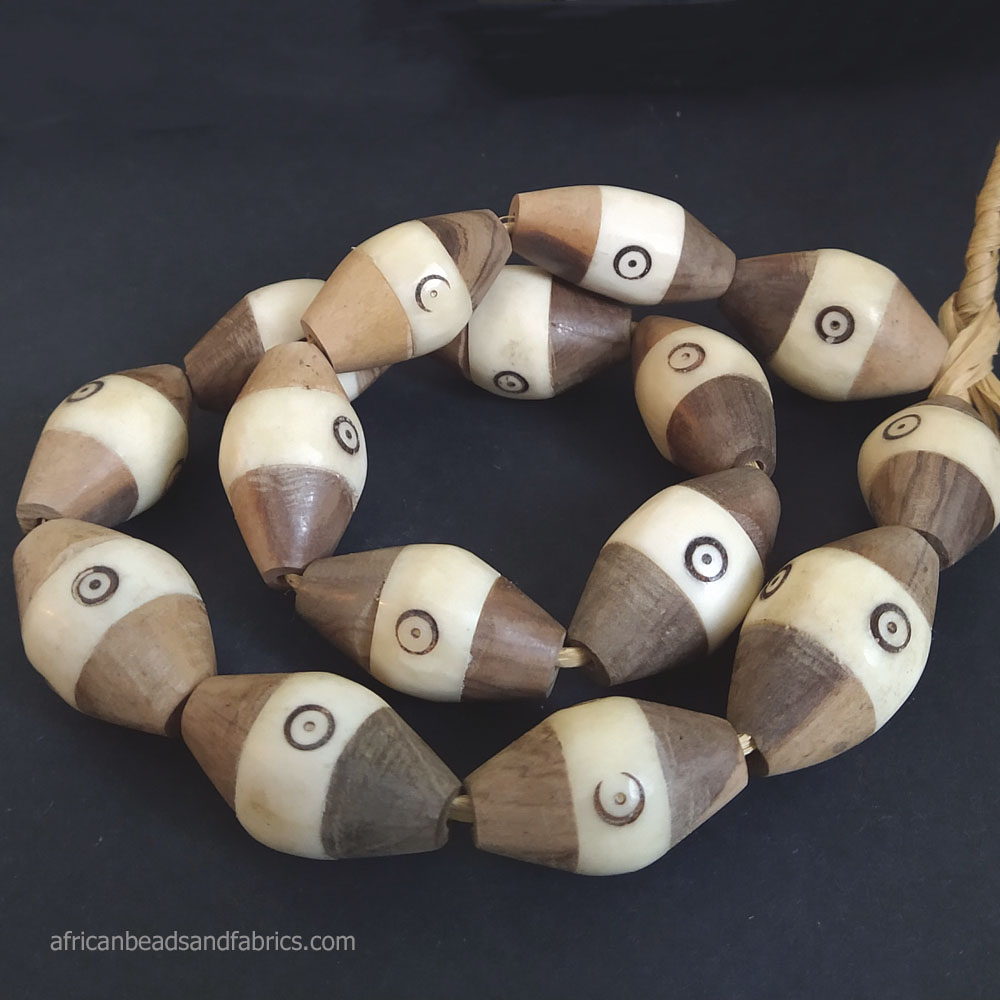 African Bone and Wood Bi-cone Beads Batiked & Kenyan