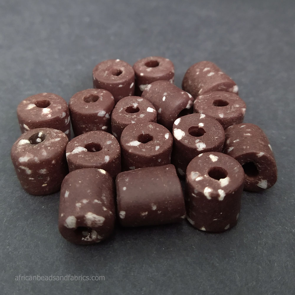 African Recycled Glass Beads Chocolate Brown Tubes