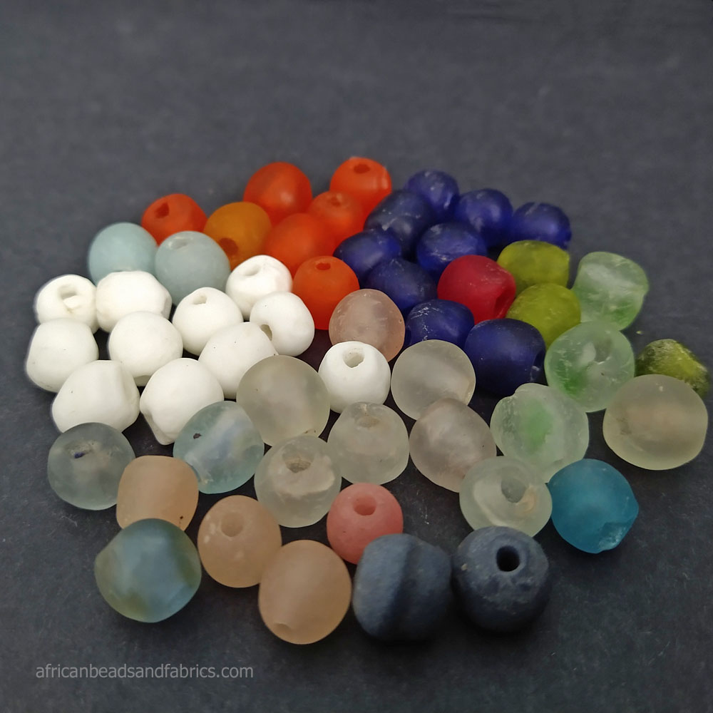African Recycled Glass Beads Ghana Krobo Round 8 to 11mm mixed lot