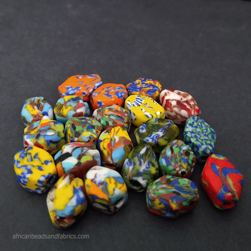 African Refashioned Glass Beads Ghana Krobo Hexagonal