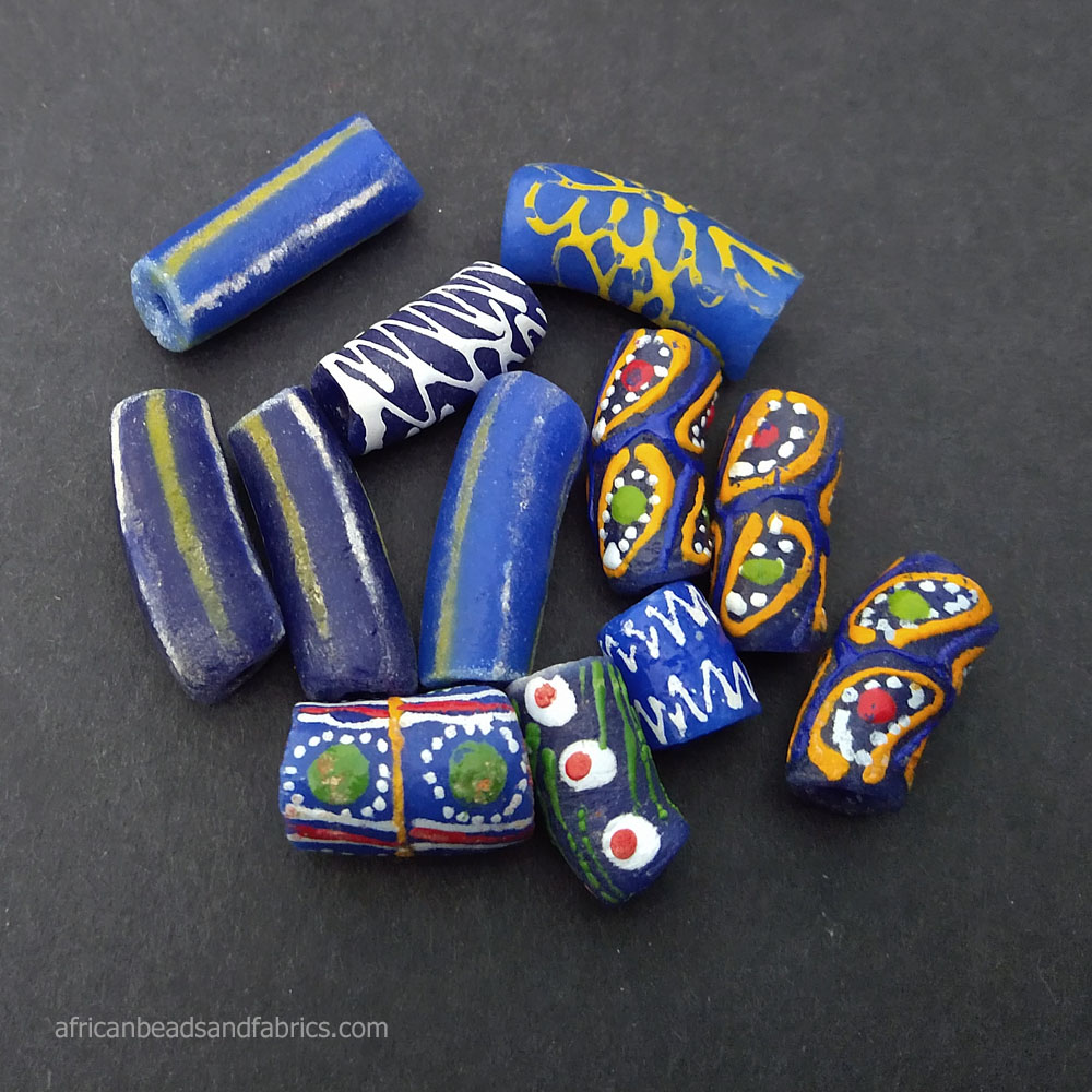 African Recycled Glass Krobo Ghana Beads Mixed Lot Blue