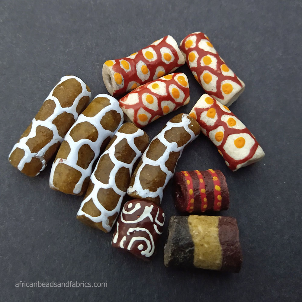 African Recycled Glass Krobo Ghana Beads Mixed Lot Brown Red