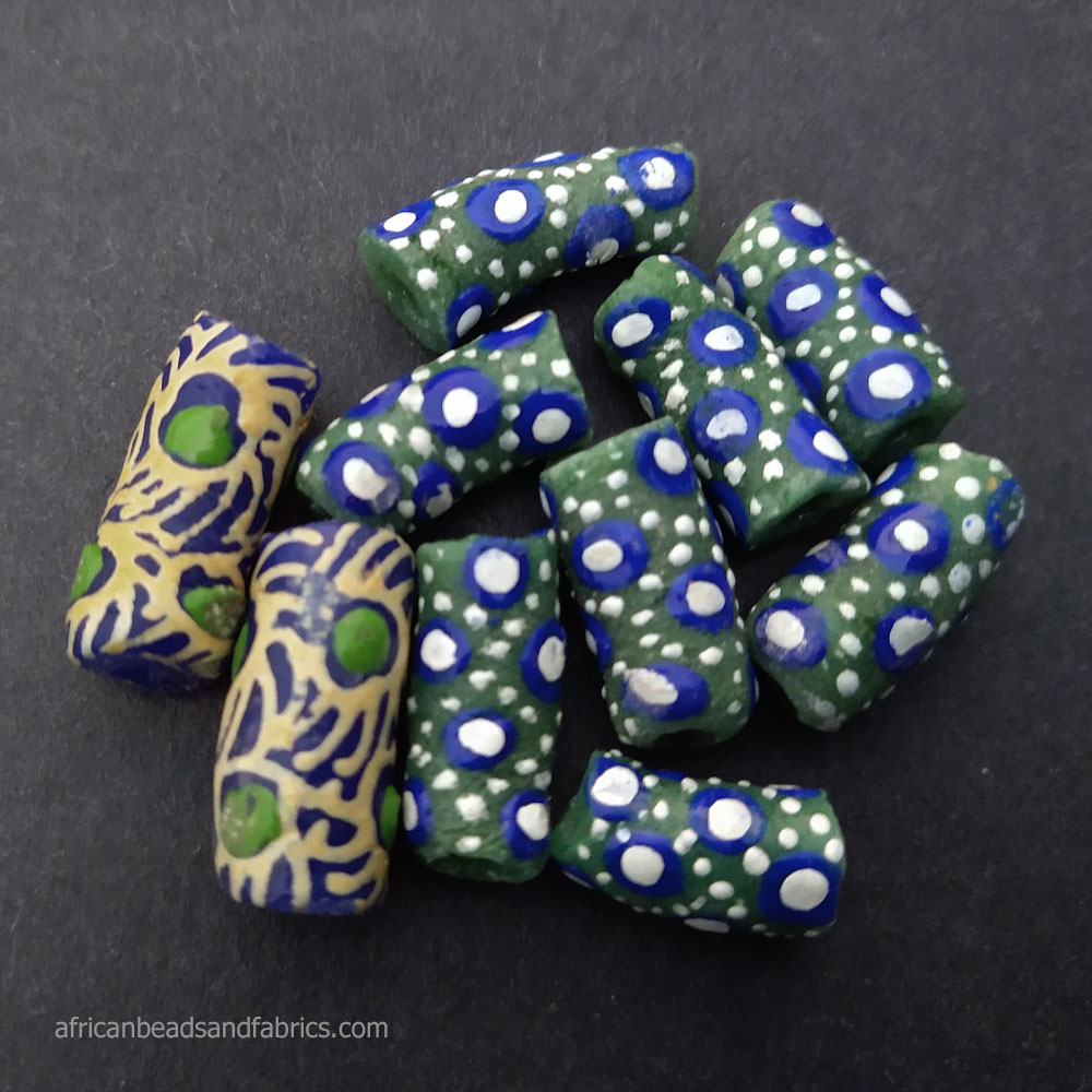 African Recycled Glass Krobo Ghana Beads Mixed Lot Green