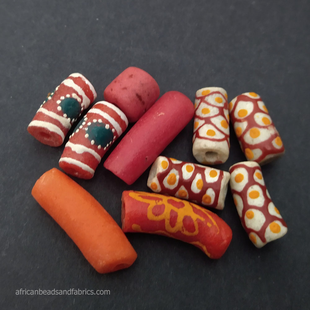 African Recycled Glass Krobo Ghana Beads Mixed Lot Red