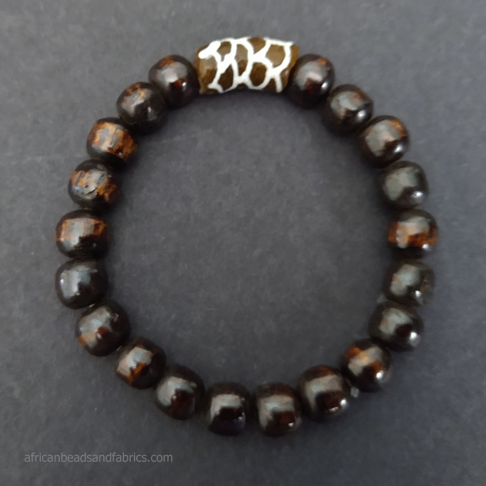 Mens Bracelet Dark Bone and Glass Bead 2