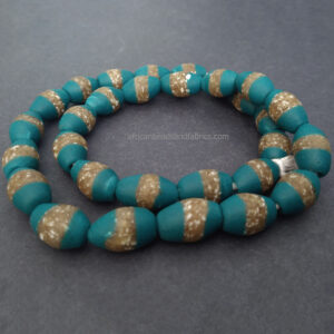 African-Beads-Ghana-Recycled-3 Layer Teal-Bicones