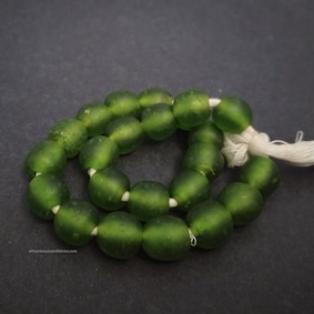 Large Green African Recycled Glass Beads Handmade 13mm Round