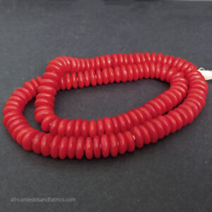 African Recycled Glass Beads Doughnut Bright Red