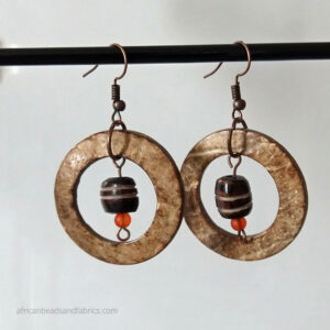 Shell Drop Earrings with Orange Bead Shell Drop Earrings with Orange Bead