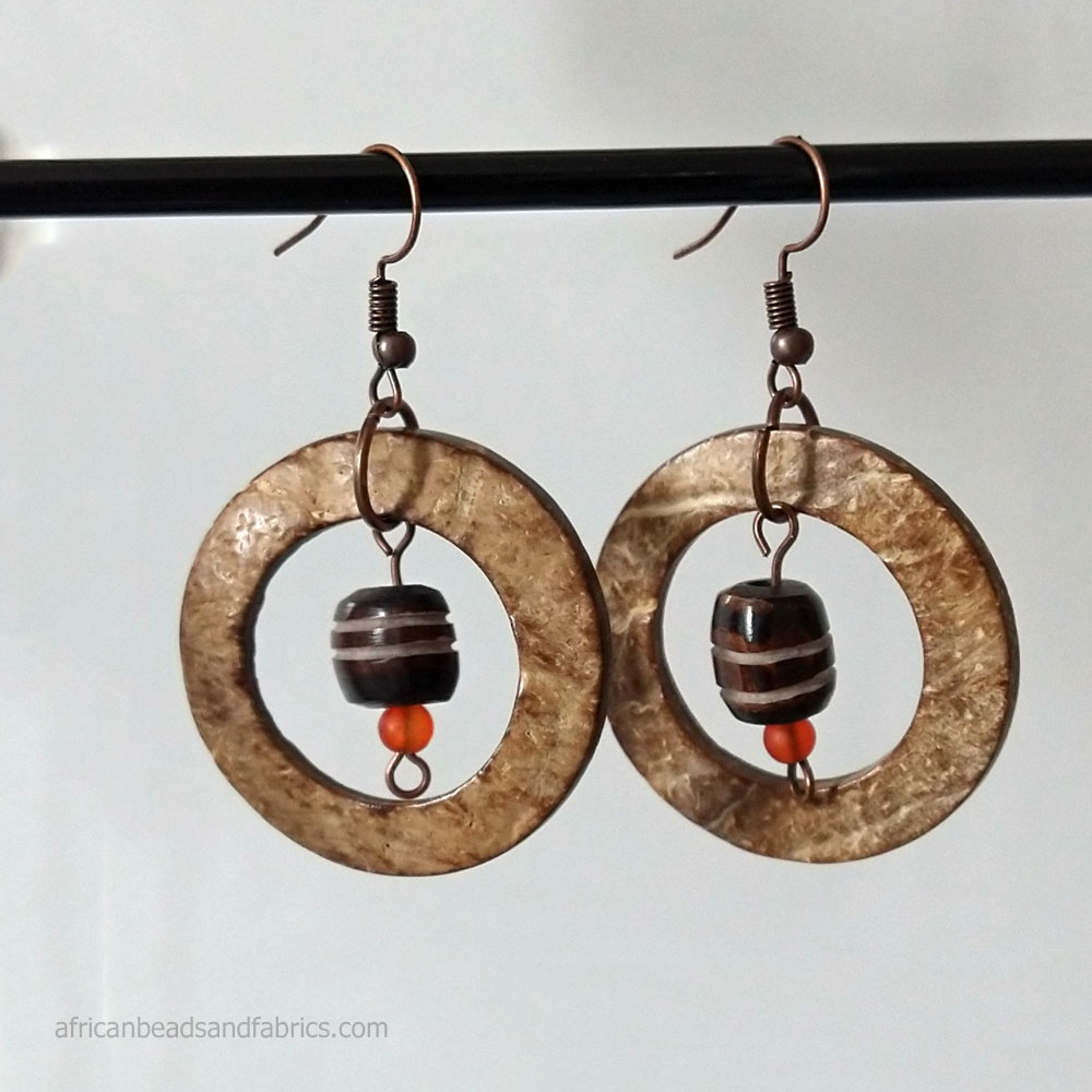 Shell Drop Earrings with Orange Bead