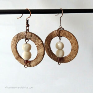 Shell Drop Earrings with White Bone Beads Shell Drop Earrings with White Bone Beads