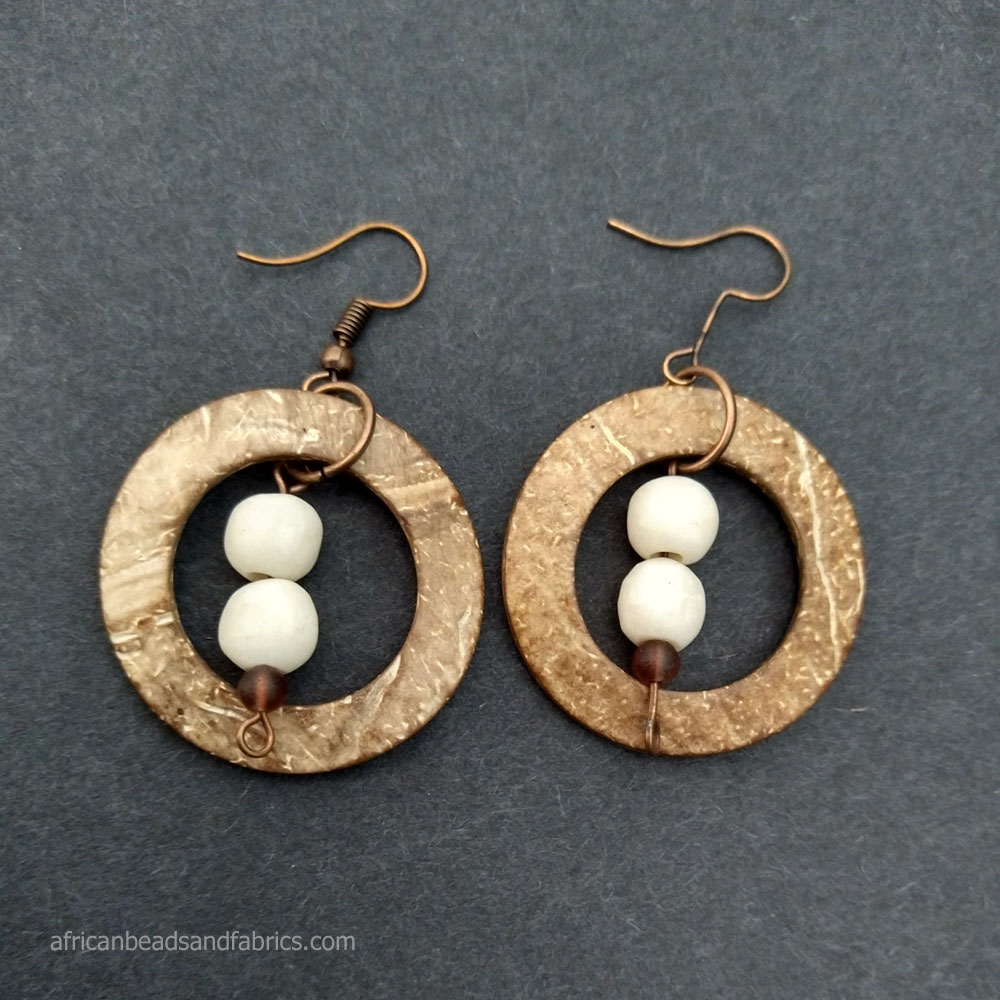 Drop Shell Earrings with White Bone beads
