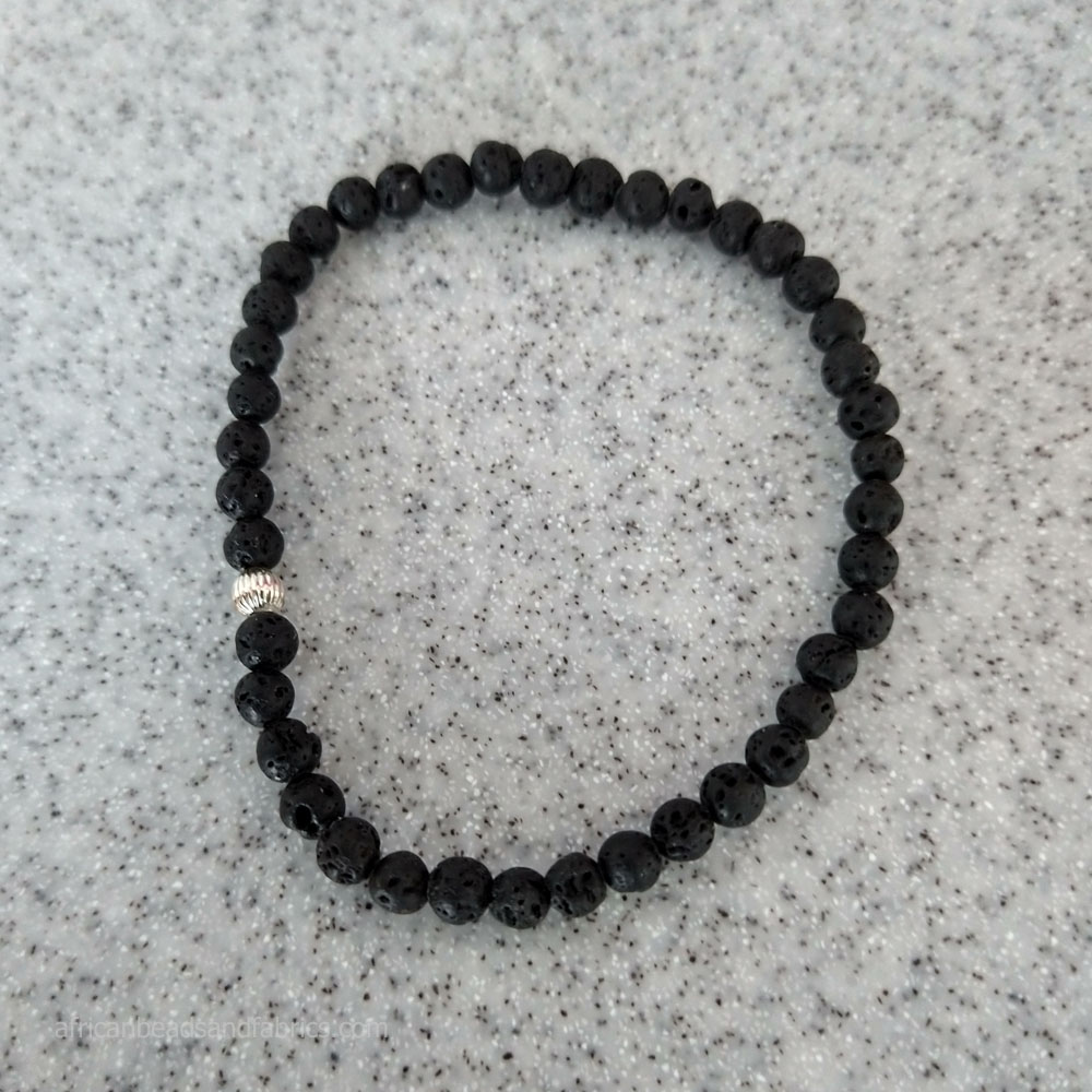 Lava and Silver Beaded Bracelet Black 2