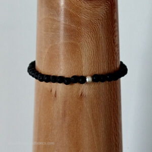 Lava and Silver Beaded Bracelet Black Lava and Silver Beaded Bracelet Black
