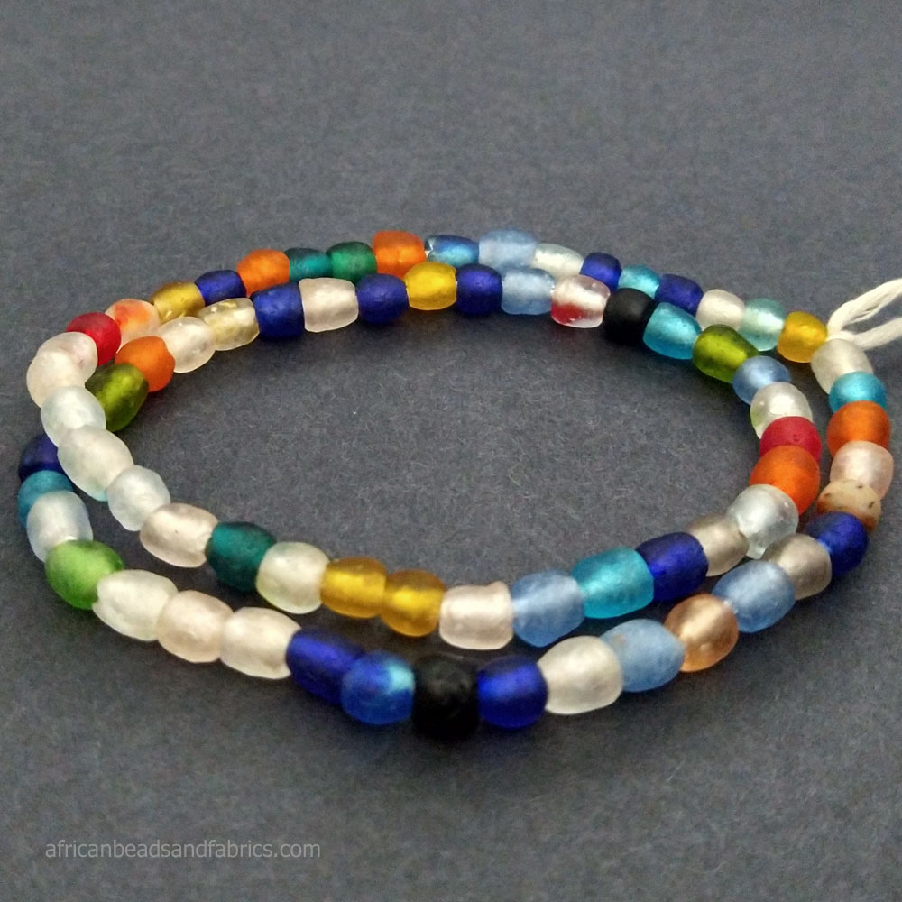 Small African recycled glass beads 7mm Strand 5