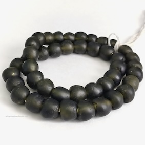 Large Round African Beads Ghana Krobo Recycled Glass, 15mm Olive Green