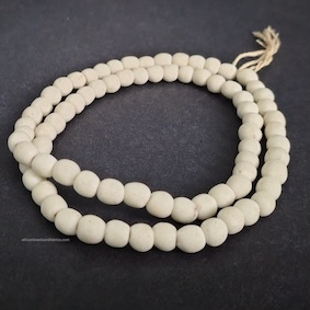 Small White African Recycled Glass Beads Handmade 8mm Round