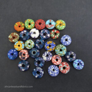 African beads recycled glass doughnut spacers mixed lot 4