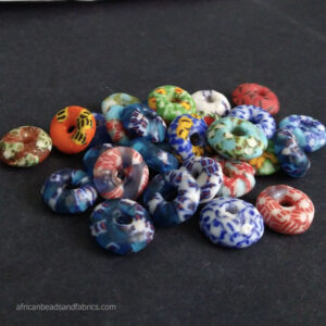 African beads recycled glass doughnut spacers mixed lot5