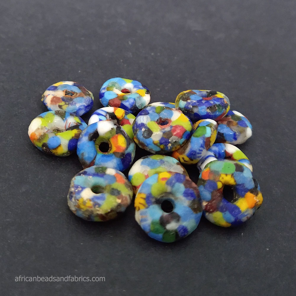 African Doughnut Beads Handmade Refashioned Glass Spacers Multicoloured