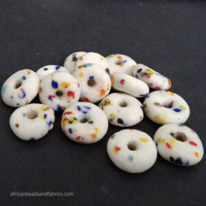 African recycled glass doughnut beads white African recycled glass doughnut beads white
