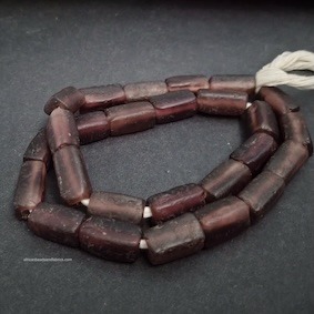 Plum African Cuboid Beads, Ghana Krobo Recycled Glass Handmade