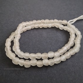 African Beads Ghana Krobo Recycled Glass 6-7mm Handmade, Clear