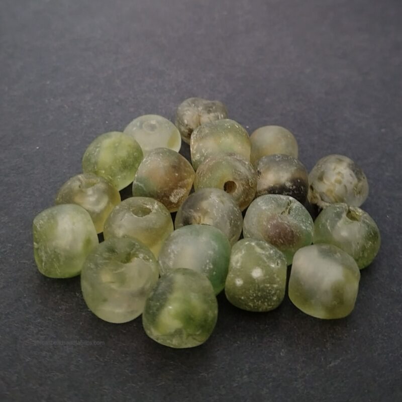 African Beads Krobo Recycled Glass Handmade Green Tones