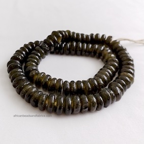 African Beads Handmade Doughnut Recycled Glass Olive Green