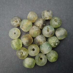 African beads recycled glass green tones top view African beads recycled glass green tones top view