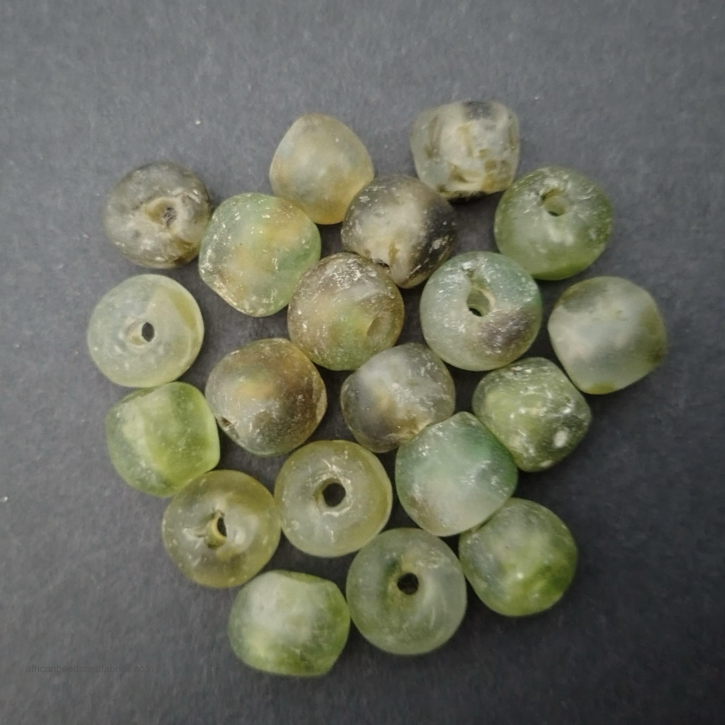 African beads recycled glass green tones top view