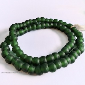 Handmade Recycled Glass Beads Dark Green African Craft 8-9mm