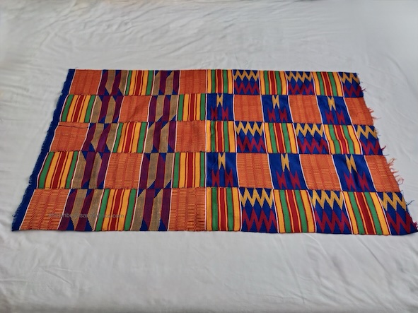Blue Kente Handwoven Authentic Ghana Fabric Spread out
