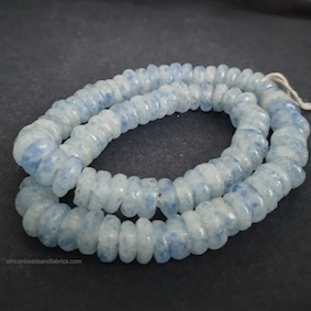 Speckled Blue African Doughnut Beads Handmade Krobo Recycled Glass