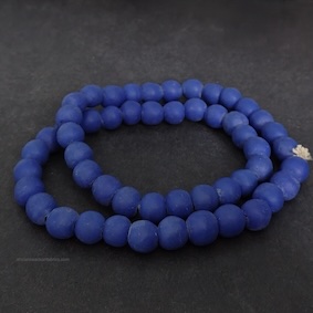 Round African Recycled Glass Beads Handmade Bright Blue 12mm