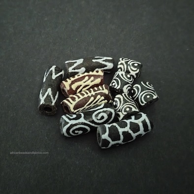 African Beads Recycled Glass Tubes black brown