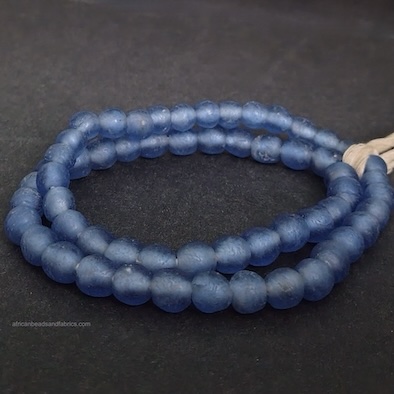 African Beads Round Blue Recycled Glass Handmade 8-10mm
