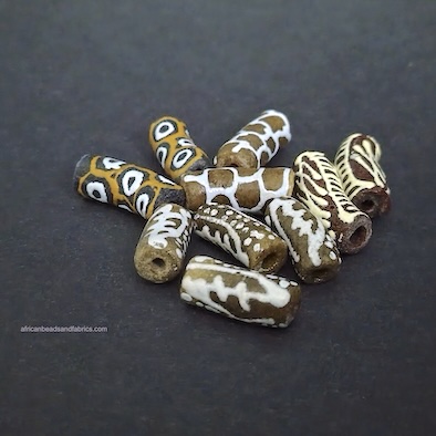African Tube Beads Recycled Glass Mixed Lot 10 Brown