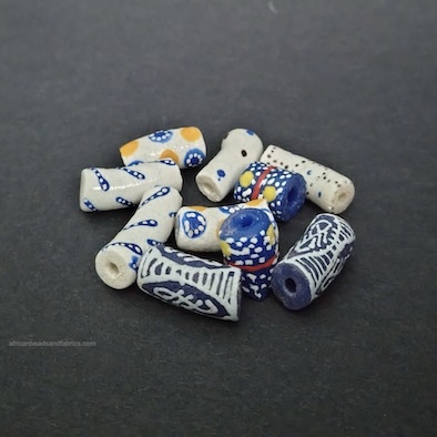 African Tube Beads Recycled Glass Mixed Lot 5 white blue