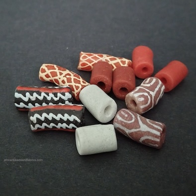 African Tube Beads Recycled Glass Mixed Lot 7 Red White
