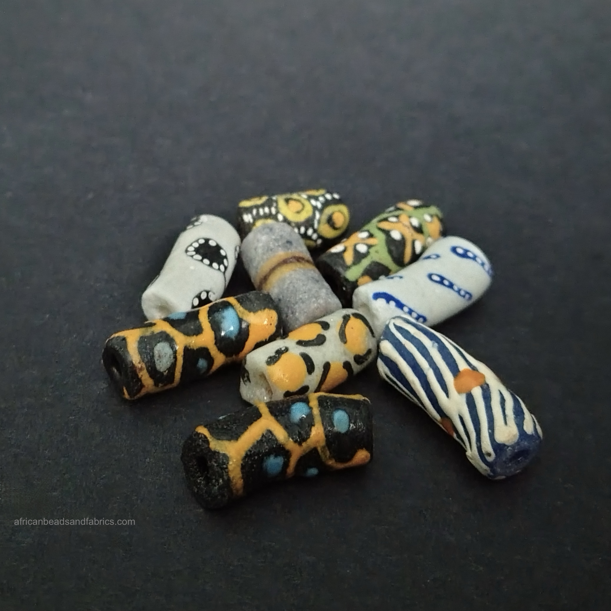 African Tube Beads Recycled Glass Mixed Lot 8 Mixed