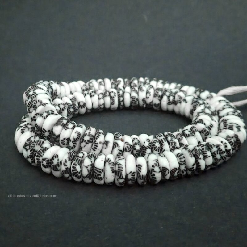 African Beads Refashioned Glass Handmade Spacers Black & White